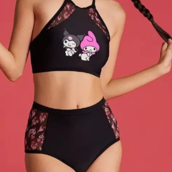 My Melody Kuromi Black Pink Flame Swim Bottoms Hot Topic New Tags Sz S - Picture 4 of 4